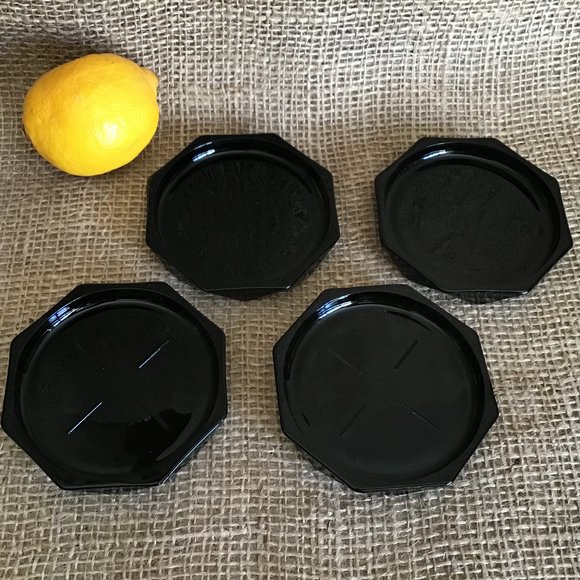 Octime Black Glass Coasters Octagonal Shape Set of 4 Vintage - Picture 2 of 3